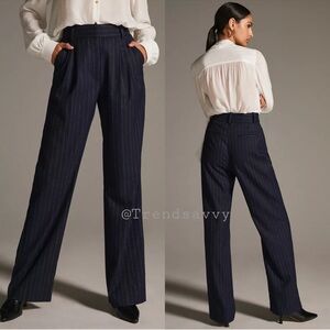 Anthropologie Favorite Daughter Navy Pleated Pinstripe Tailored Pants 16 NWT